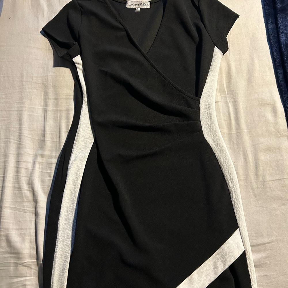 Almost Famous Black and White Asymmetrical Sheath Dress